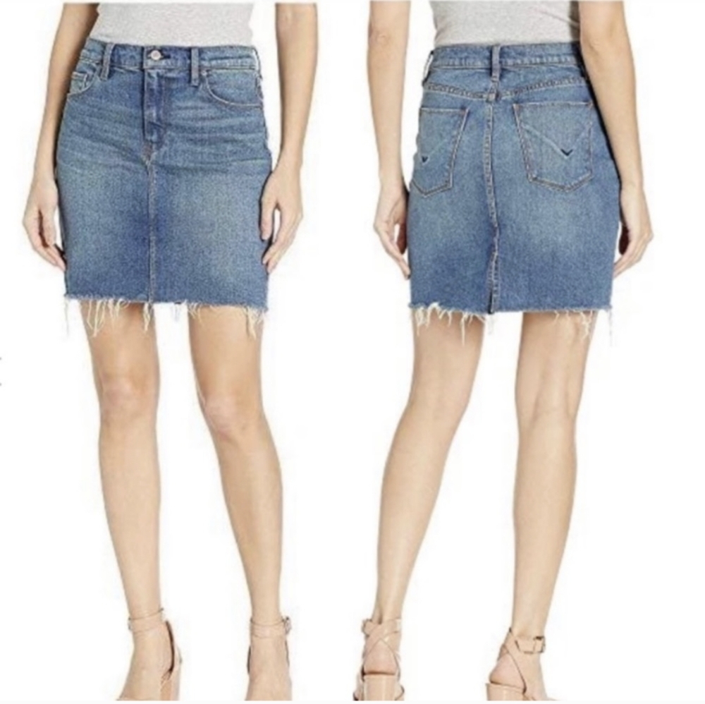 Hudson Brand Lulu 5 Pocket Frayed Hem Denim Pencil Skirt Size 26 Medium Wash EUC
